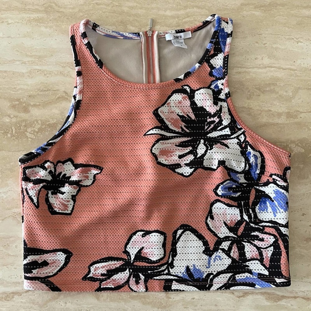 Bar lll Nude Floral Lined Zip Crop Tank Top
